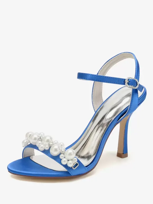 Chaussures de mariage en satin blanc strass sandales de mariage à bout ouvert