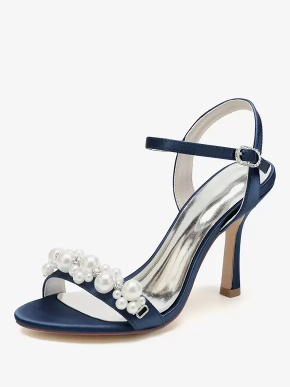 Chaussures de mariage en satin blanc strass sandales de mariage à bout ouvert