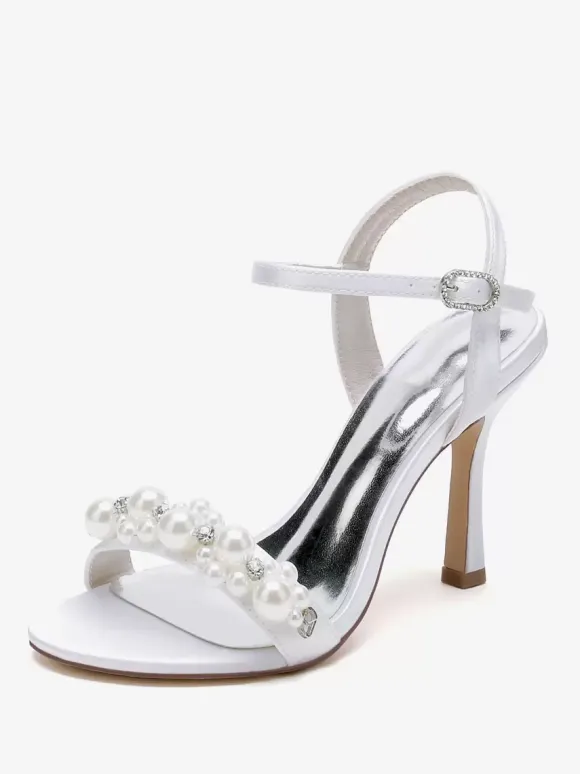 Chaussures de mariage en satin blanc strass sandales de mariage à bout ouvert