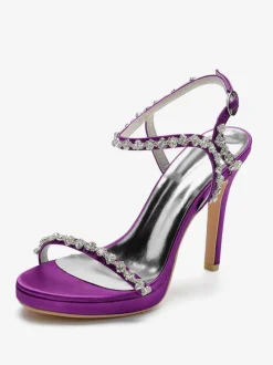 Chaussures de mariage en satin Bout ouvert Strass Boucle Détail Talon aiguille Sandales de mariée