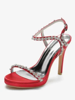 Chaussures de mariage en satin Bout ouvert Strass Boucle Détail Talon aiguille Sandales de mariée