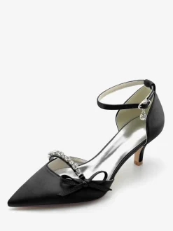 Chaussures de mariage en satin Bout pointu Strass Bow Escarpins de mariée