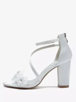 Chaussures de mariage en satin blanc brodé sandales de mariage à bout ouvert