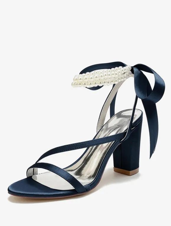 Chaussures de mariage en satin avec n艙uds blancs sandales de mariage à bout ouvert
