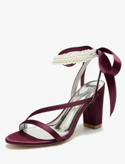 Chaussures de mariage en satin avec n艙uds blancs sandales de mariage à bout ouvert