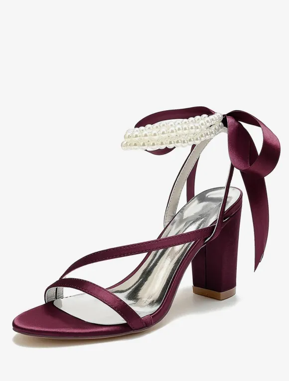 Chaussures de mariage en satin avec n艙uds blancs sandales de mariage à bout ouvert