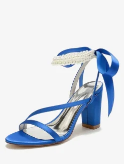 Chaussures de mariage en satin avec n艙uds blancs sandales de mariage à bout ouvert