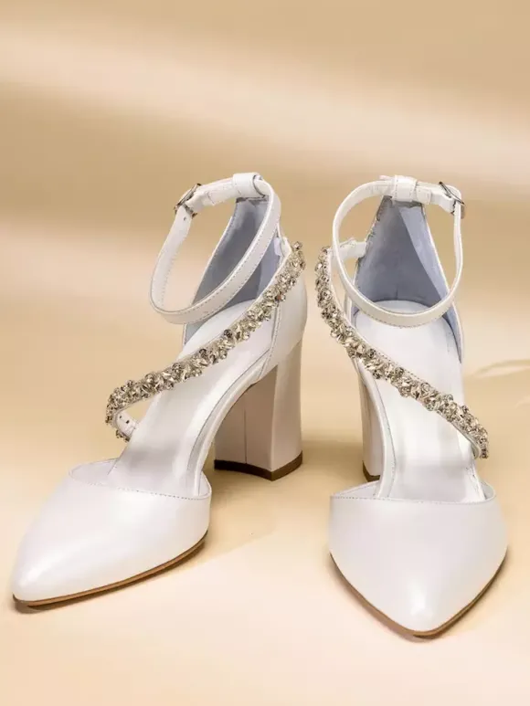 Chaussures de mariage Escarpins de mariée en cuir PU Chaînes à bout pointu