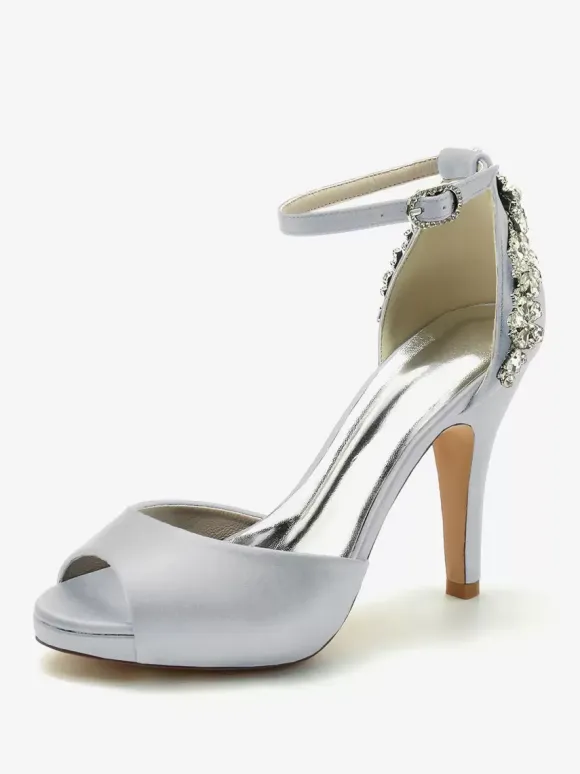 Chaussures de mariage Escarpins de mariée Satin Peep Toe Strass