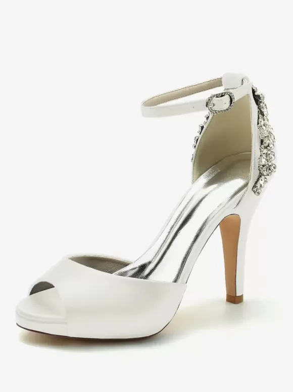 Chaussures de mariage Escarpins de mariée Satin Peep Toe Strass