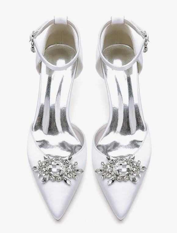 Chaussures de mariage Escarpins de mariée Satin Bout pointu Strass