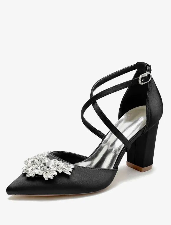 Chaussures de mariage Escarpins de mariée Satin Bout pointu Strass