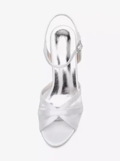 Chaussures de mariage ivoire en satin et maille à bout ouvert talon chaton chaussures d'invité de mariage