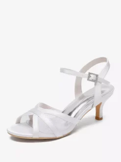 Chaussures de mariage ivoire en satin et maille à bout ouvert talon chaton chaussures d'invité de mariage