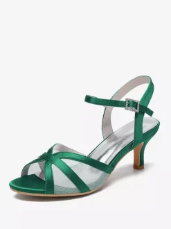 Chaussures de mariage ivoire en satin et maille à bout ouvert talon chaton chaussures d'invité de mariage