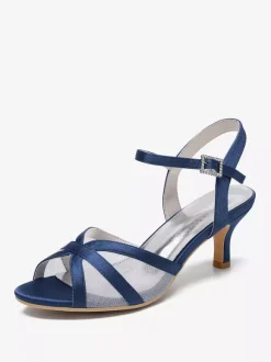Chaussures de mariage ivoire en satin et maille à bout ouvert talon chaton chaussures d'invité de mariage