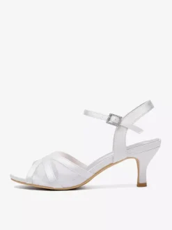 Chaussures de mariage ivoire en satin et maille à bout ouvert talon chaton chaussures d'invité de mariage