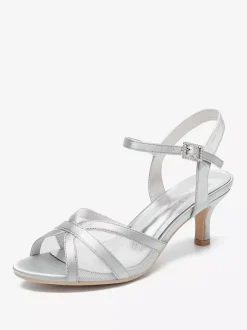 Chaussures de mariage ivoire en satin et maille à bout ouvert talon chaton chaussures d'invité de mariage