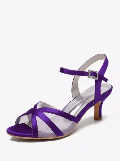Chaussures de mariage ivoire en satin et maille à bout ouvert talon chaton chaussures d'invité de mariage