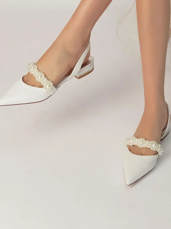 Chaussures de Mariage Plate Femme avec Bout Pointu Unicolore