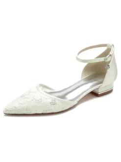 Chaussures de Mariage Plate Femme avec Bout Pointu en Paillette Unicolore