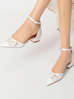 Chaussures de Mariage Plate Femme avec Bout Pointu en Paillette Unicolore