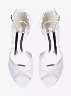 Chaussures de mariage plates en dentelle bout ouvert bride à la cheville