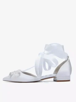 Chaussures de mariage plates à lacets avec n艙ud et perles