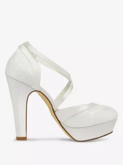Chaussures de Mariage Rétro à Talons Hauts Femme avec Bout Rond Unicolore Chaussures De Mariée Vintage