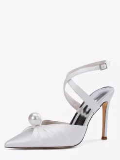 Chaussures de mariage à talons hauts en satin bout pointu perles escarpins à bride arrière