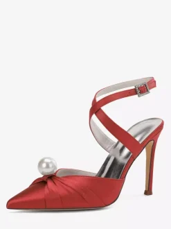 Chaussures de mariage à talons hauts en satin bout pointu perles escarpins à bride arrière