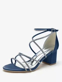 Chaussures de mariage à talons noirs et bout ouvert avec strass et lanières