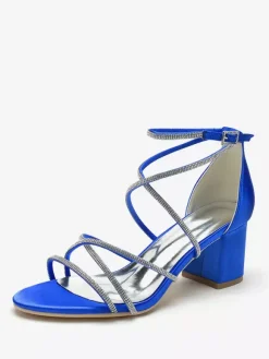 Chaussures de mariage à talons noirs et bout ouvert avec strass et lanières