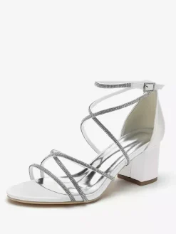 Chaussures de mariage à talons noirs et bout ouvert avec strass et lanières