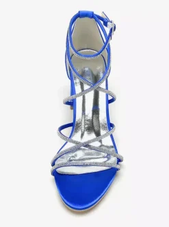 Chaussures de mariage à talons noirs et bout ouvert avec strass et lanières