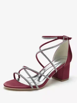Chaussures de mariage à talons noirs et bout ouvert avec strass et lanières