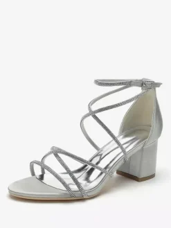 Chaussures de mariage à talons noirs et bout ouvert avec strass et lanières