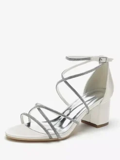 Chaussures de mariage à talons noirs et bout ouvert avec strass et lanières