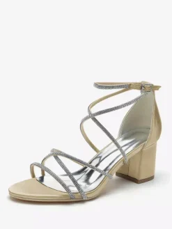 Chaussures de mariage à talons noirs et bout ouvert avec strass et lanières