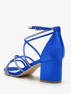 Chaussures de mariage à talons noirs et bout ouvert avec strass et lanières