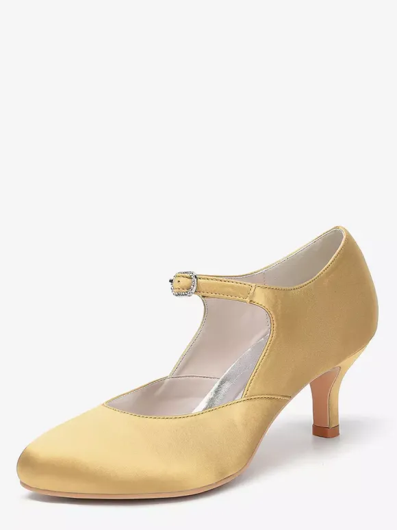 Chaussures de mariage vintage à bout rond et talon chaton Mary Jane