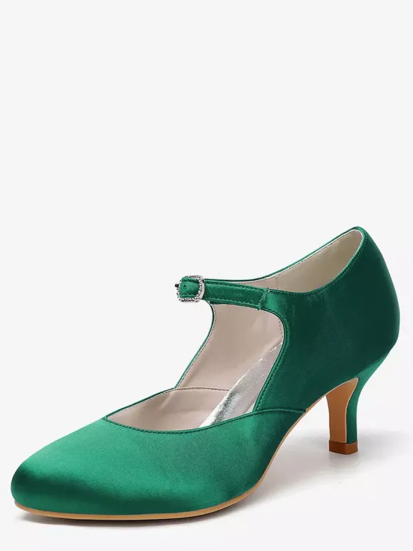 Chaussures de mariage vintage à bout rond et talon chaton Mary Jane