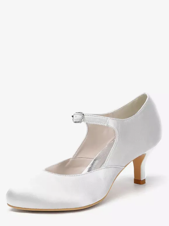 Chaussures de mariage vintage à bout rond et talon chaton Mary Jane