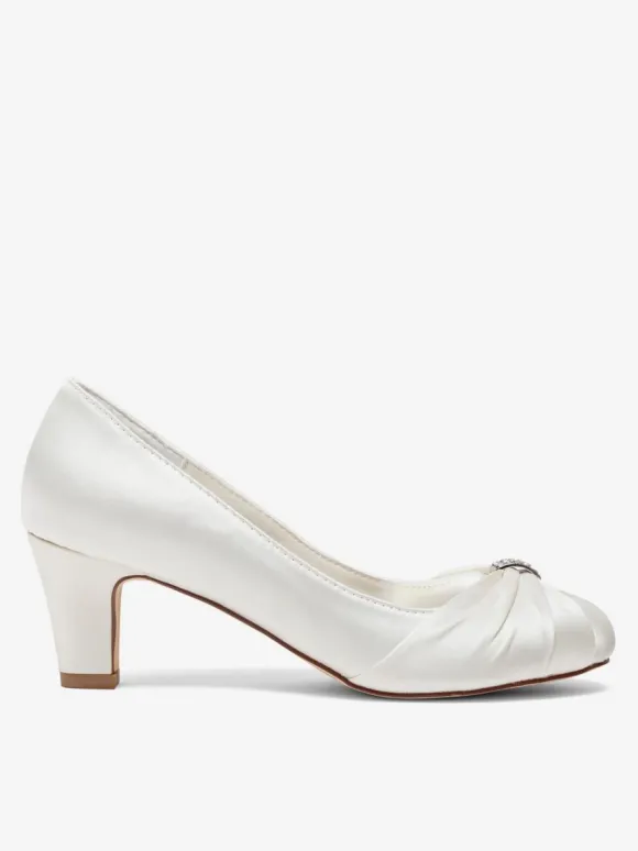 Chaussures de mariage vintage en satin à bout rond et strass chaussures de mariée à talon moyen