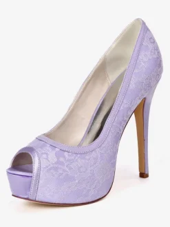 Chaussures de mariée avec plateforme Chaussures talons hauts en dentelles en satin Chaussures mariée bout ouvert