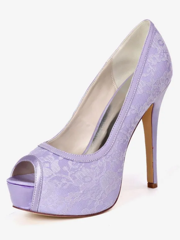 Chaussures de mariée avec plateforme Chaussures talons hauts en dentelles en satin Chaussures mariée bout ouvert