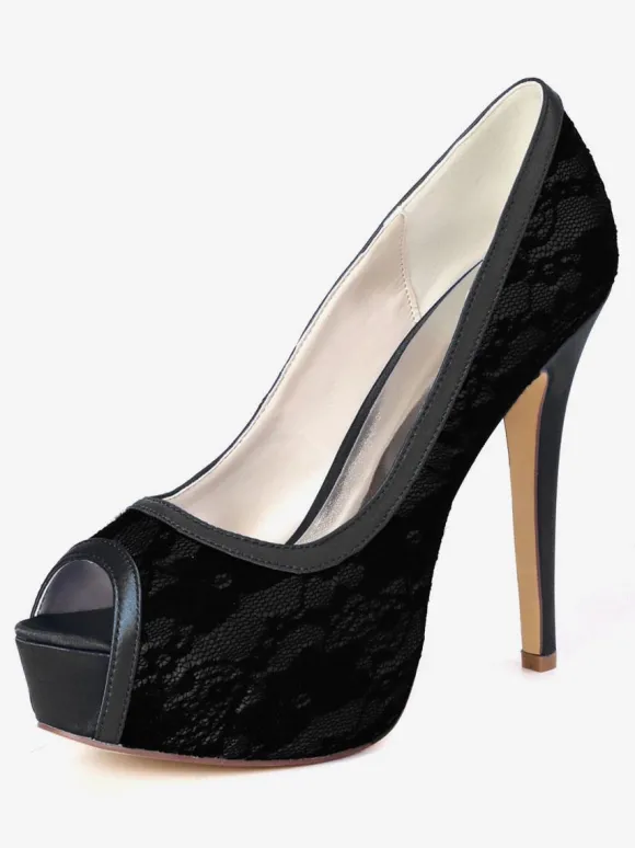 Chaussures de mariée avec plateforme Chaussures talons hauts en dentelles en satin Chaussures mariée bout ouvert