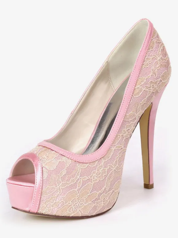 Chaussures de mariée avec plateforme Chaussures talons hauts en dentelles en satin Chaussures mariée bout ouvert