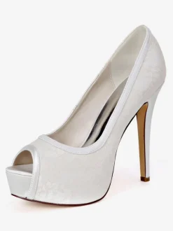 Chaussures de mariée avec plateforme Chaussures talons hauts en dentelles en satin Chaussures mariée bout ouvert