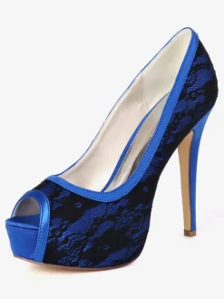 Chaussures de mariée avec plateforme Chaussures talons hauts en dentelles en satin Chaussures mariée bout ouvert